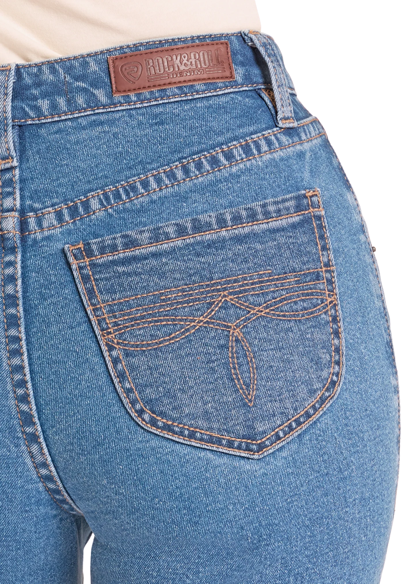 High Rise Rounded Boot Stitch Pocket Wide Leg Jeans - Image 4