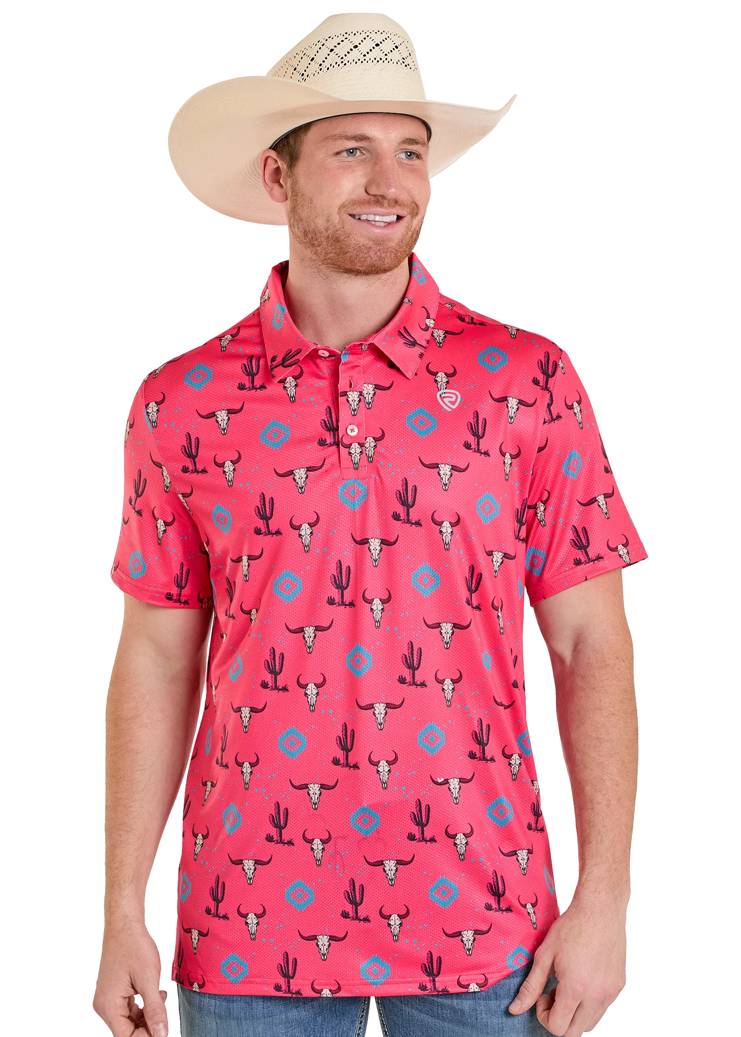 Hot Pink Aztec Steer Print Polo