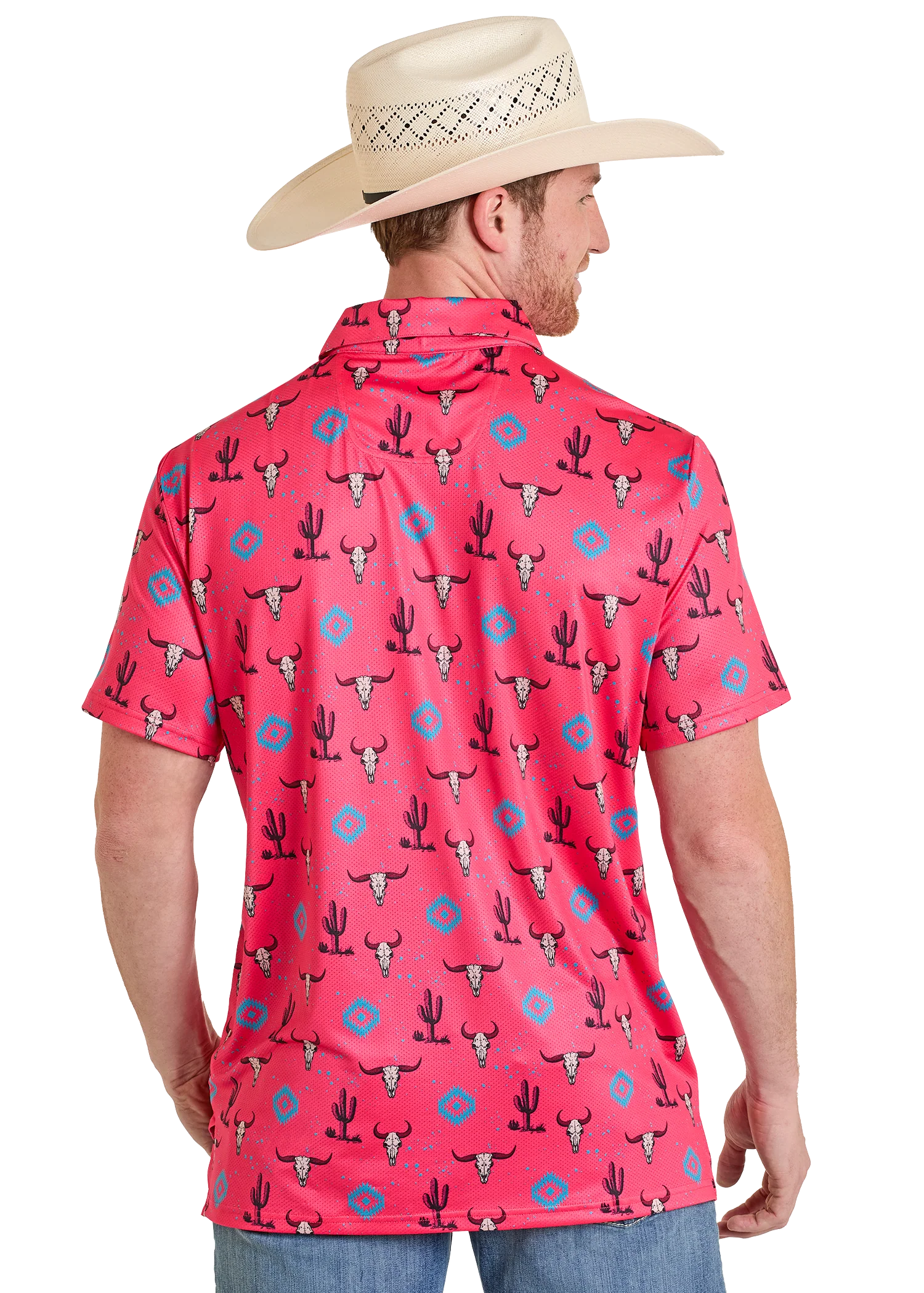 Hot Pink Aztec Steer Print Polo - Image 3