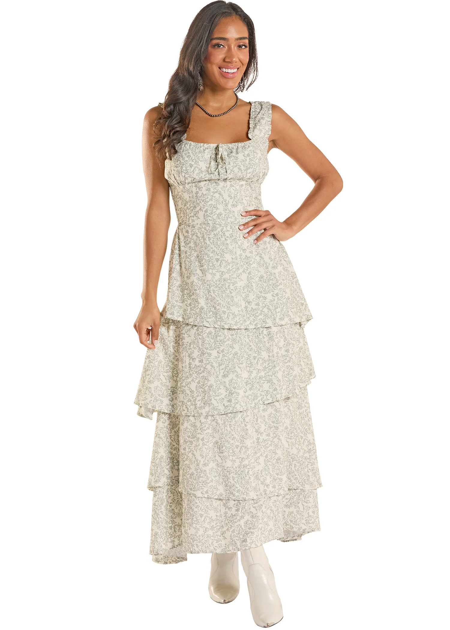 Jade Floral Ruffle Tiered Maxi Dress