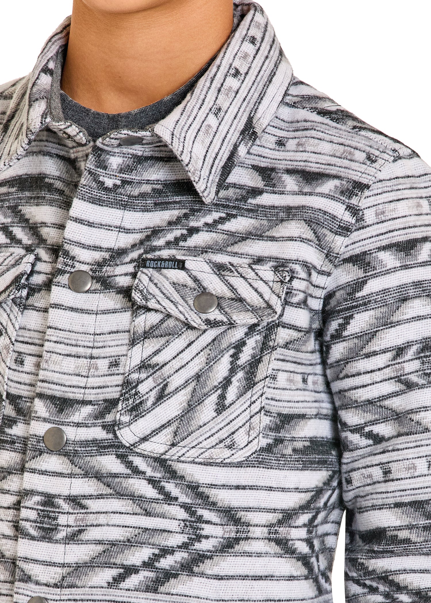 Kids' Black & White Aztec Jacquard Shirt Jacket - Image 3