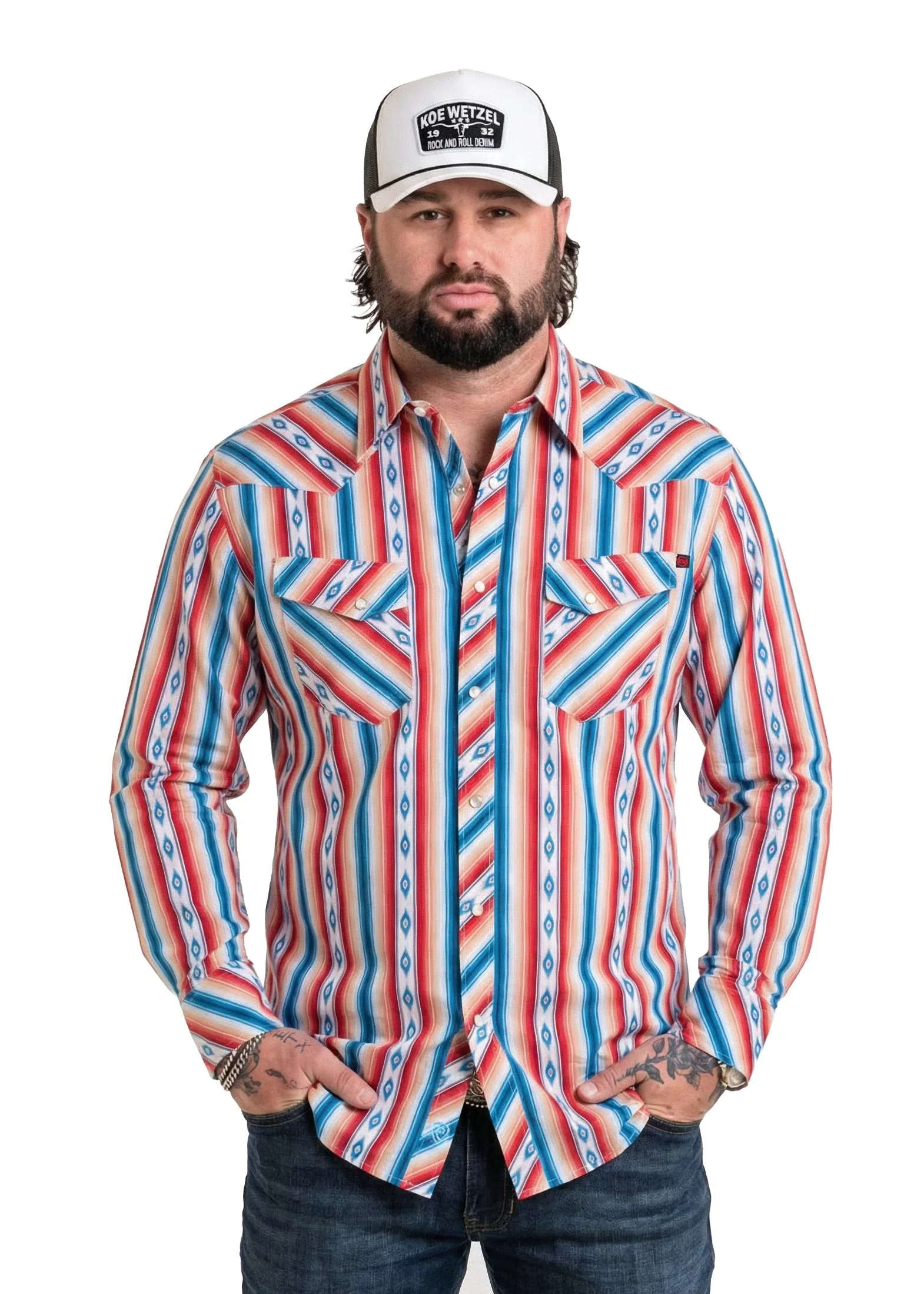 Koe Wetzel Slim Fit Aztec Stripe Long Sleeve Snap Shirt