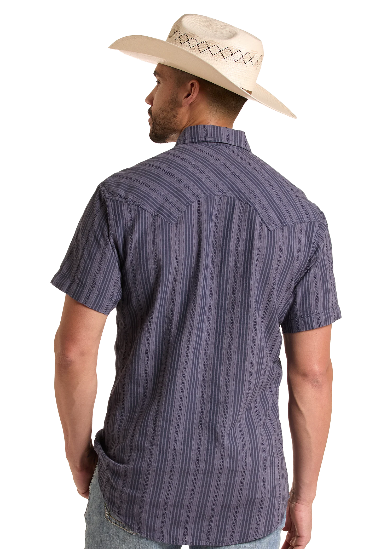Koe Wetzel Slim Fit Dobby Striped Short Sleeve Snap Shirt - Image 4