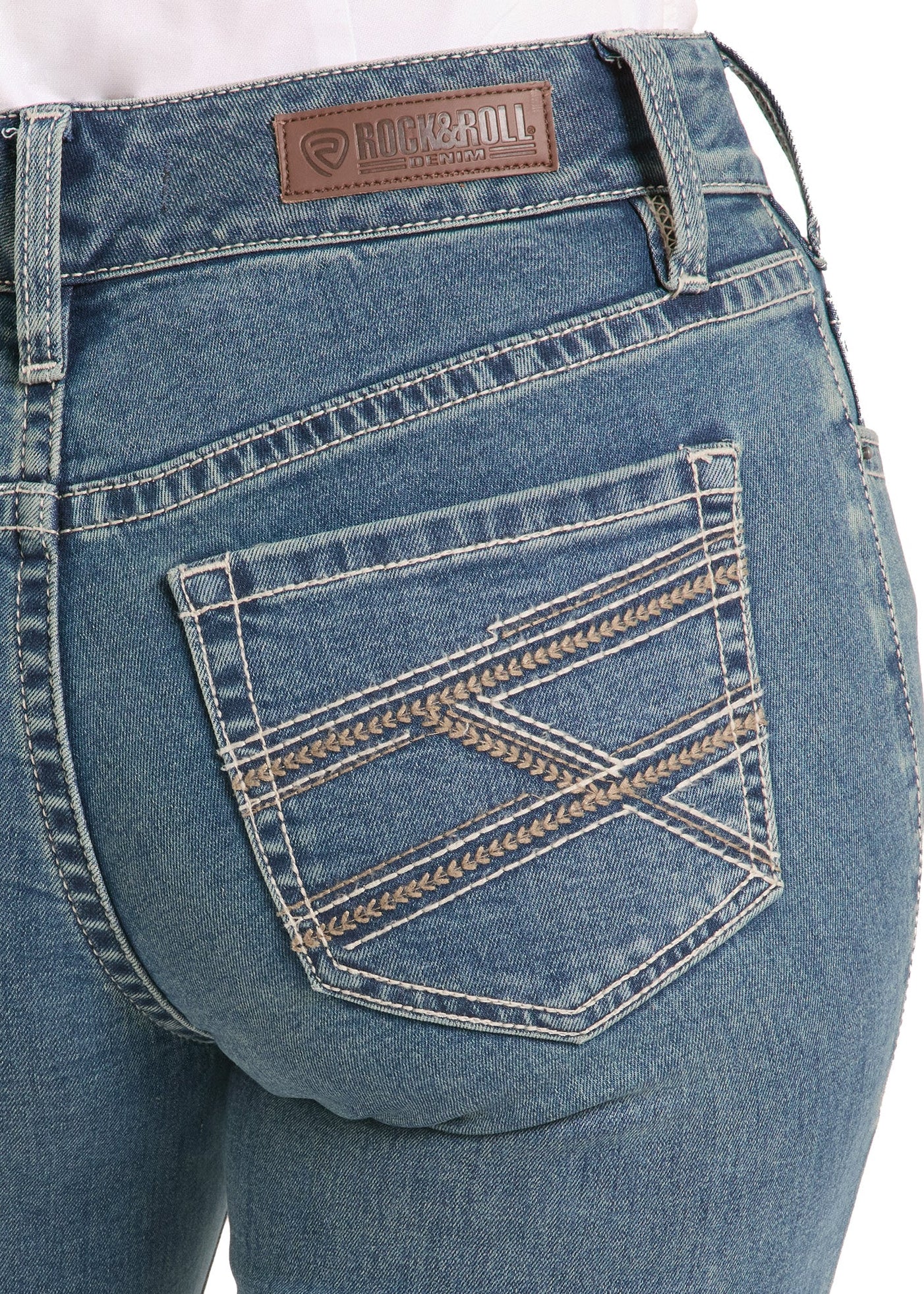 Mid Rise Cross Embroidered Pocket Bootcut Riding Jeans - Image 3