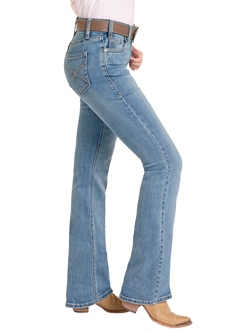 Mid Rise Curved Embroidered Bootcut Riding Jeans - Image 3