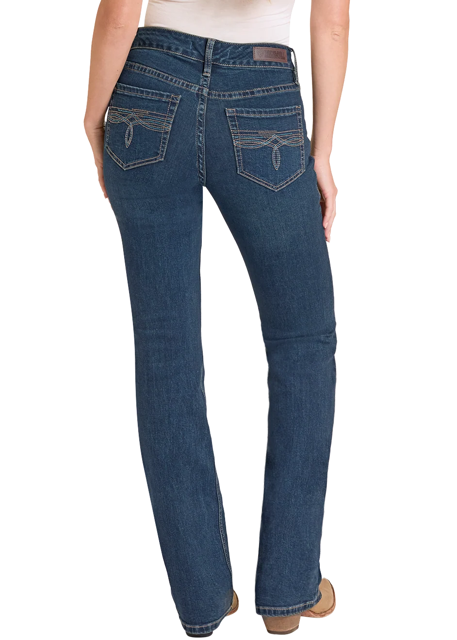 Mid Rise Turquoise Boot Stitch Pocket Bootcut Jeans