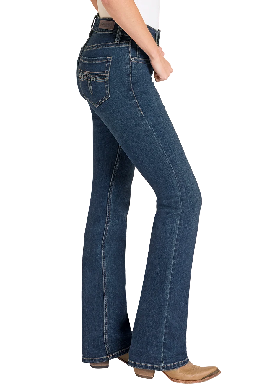 Mid Rise Turquoise Boot Stitch Pocket Bootcut Jeans - Image 3