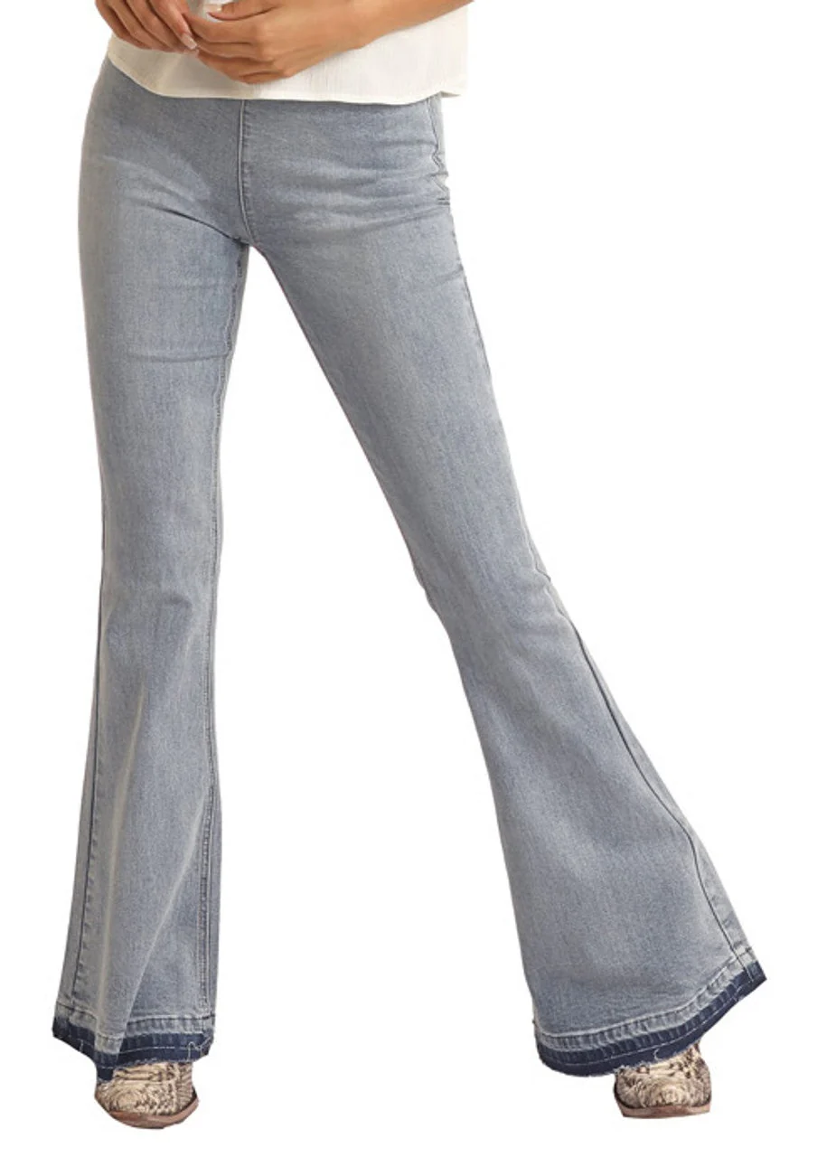 Raw Hem High Rise Pull-On Flare Jeans - Image 3