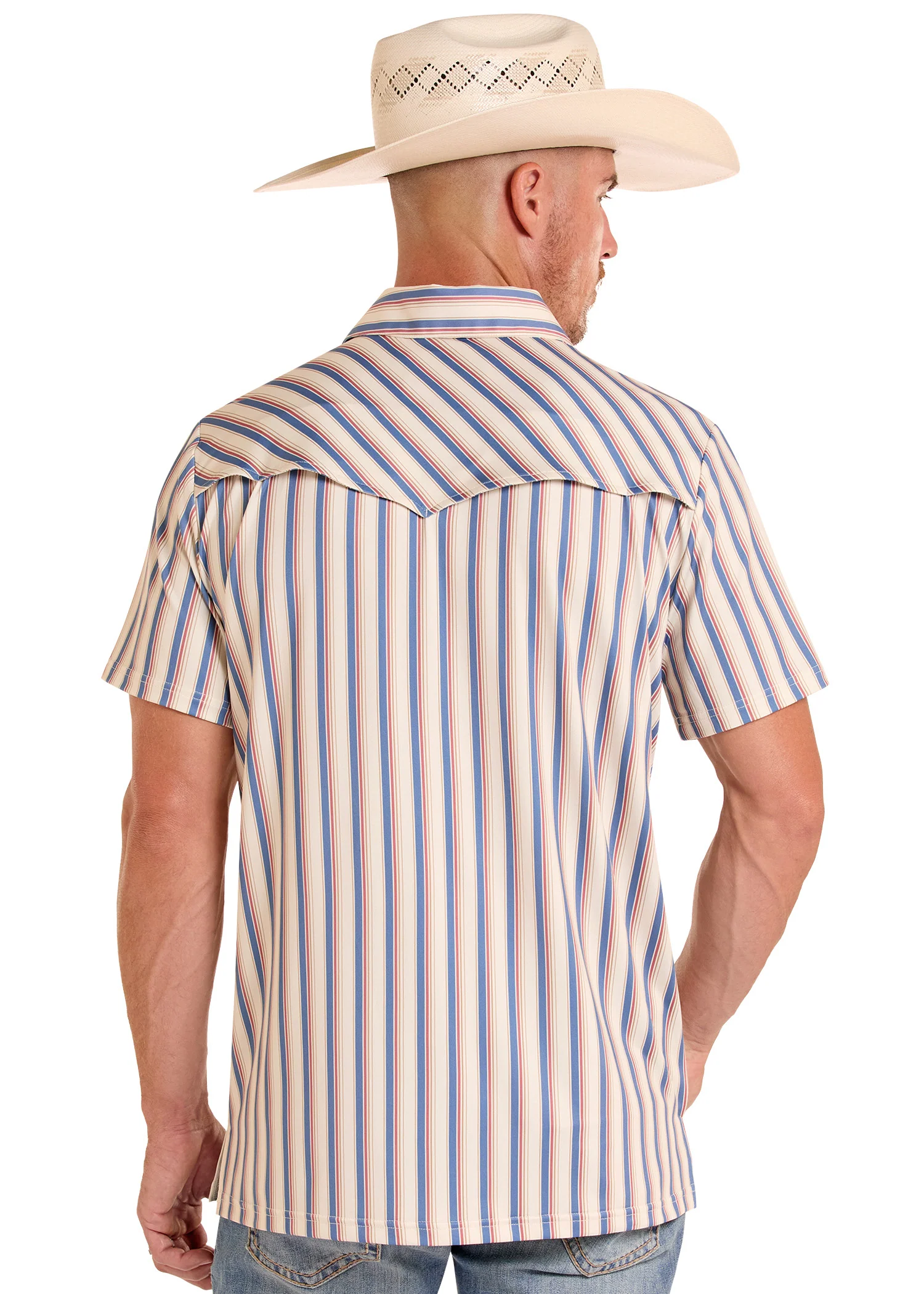 Red & White Stripe Western Pocket Polo - Image 4