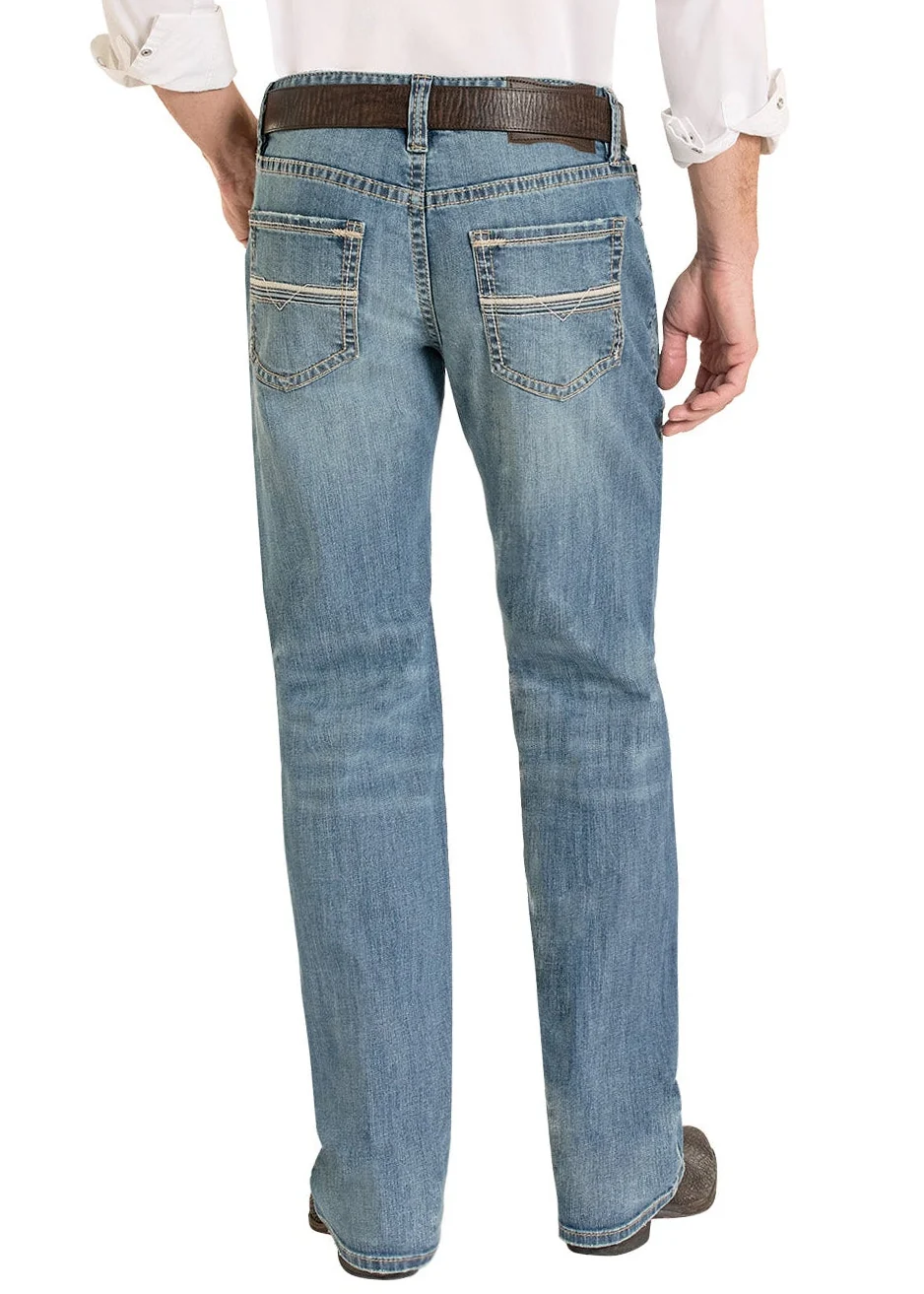 Relaxed Fit Embroidered Ladder Stitch Pocket Straight Leg Jeans