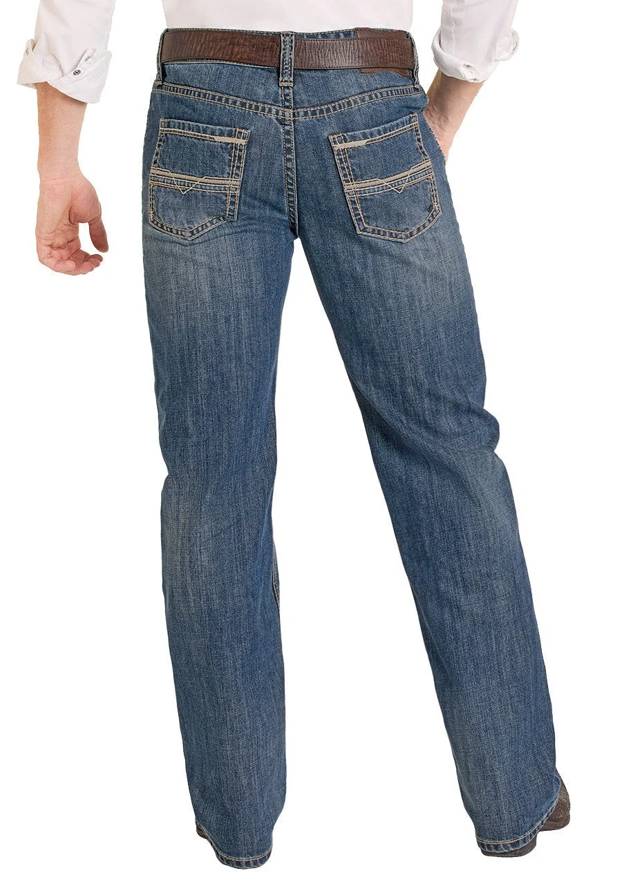 Relaxed Fit Ladder Seam Pocket Straight Leg Jeans