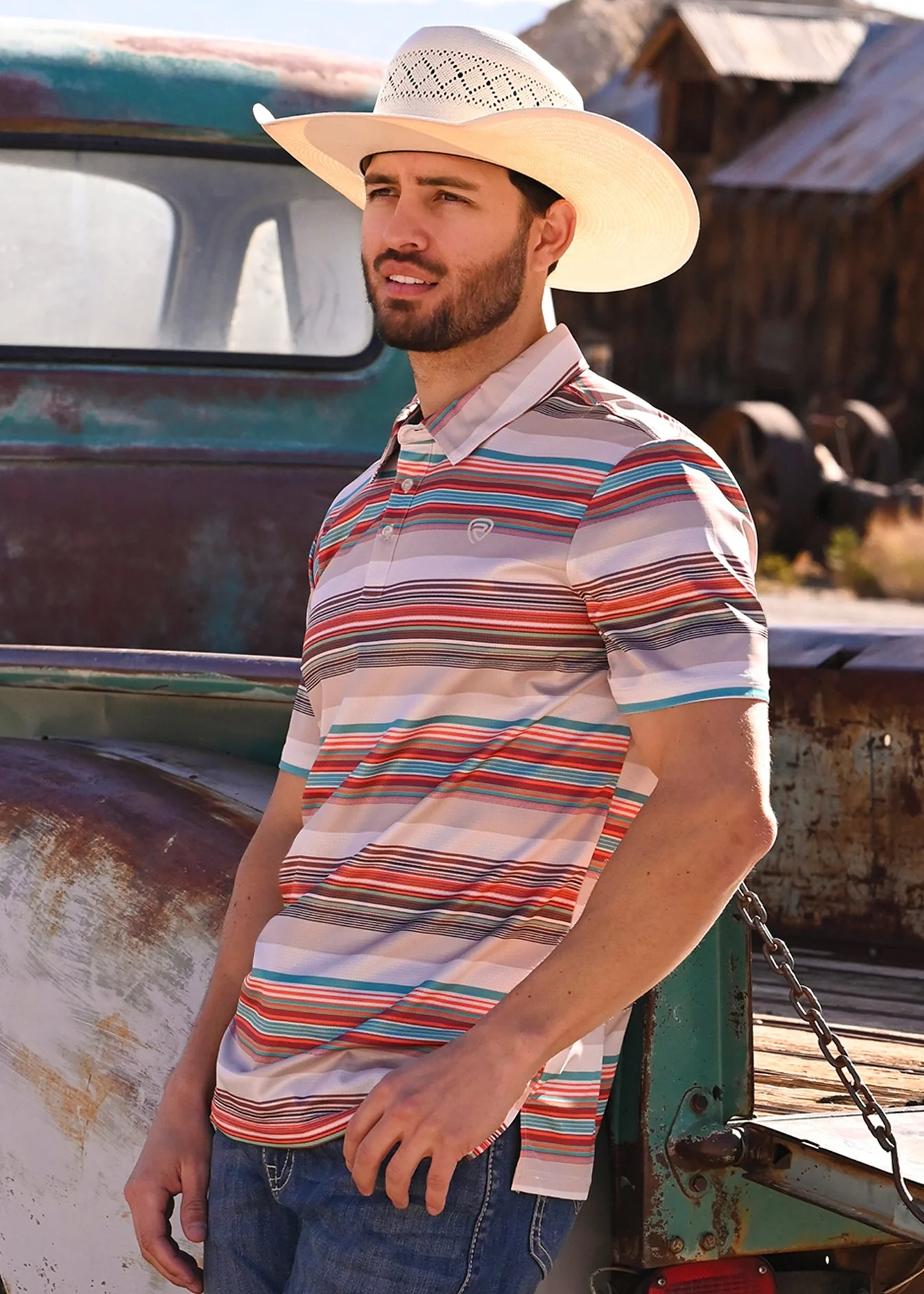 Serape Stripes Print Polo