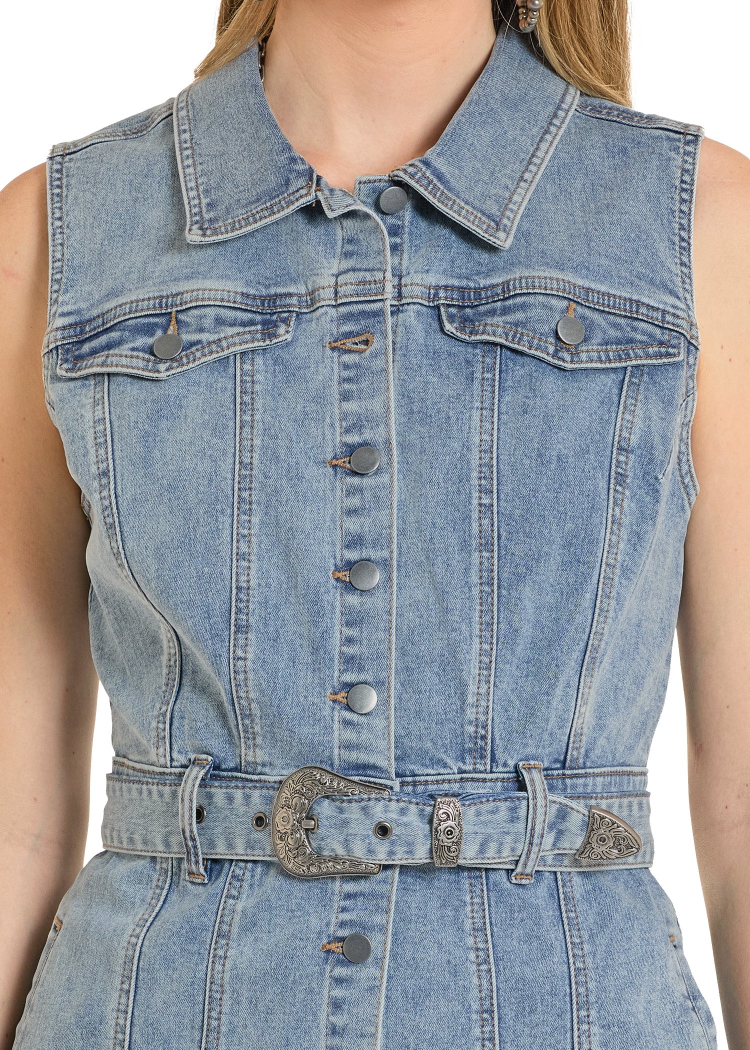 Sleeveless Denim Dress - Image 4
