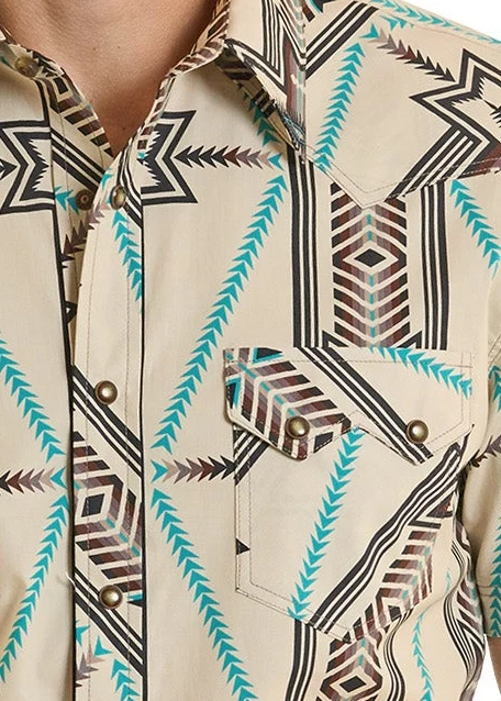 Slim Fit Aztec Stars Short Sleeve Snap Shirt - Image 2