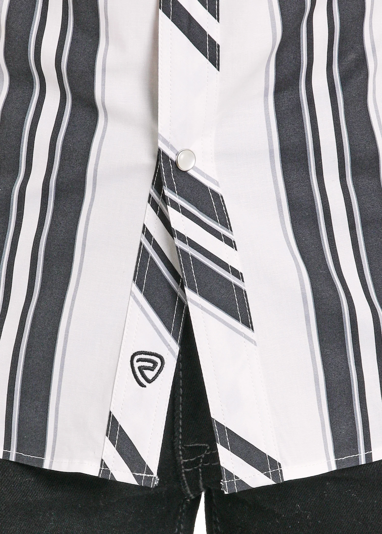 Slim Fit Black & White Striped Short Sleeve Snap Shirt - Image 3