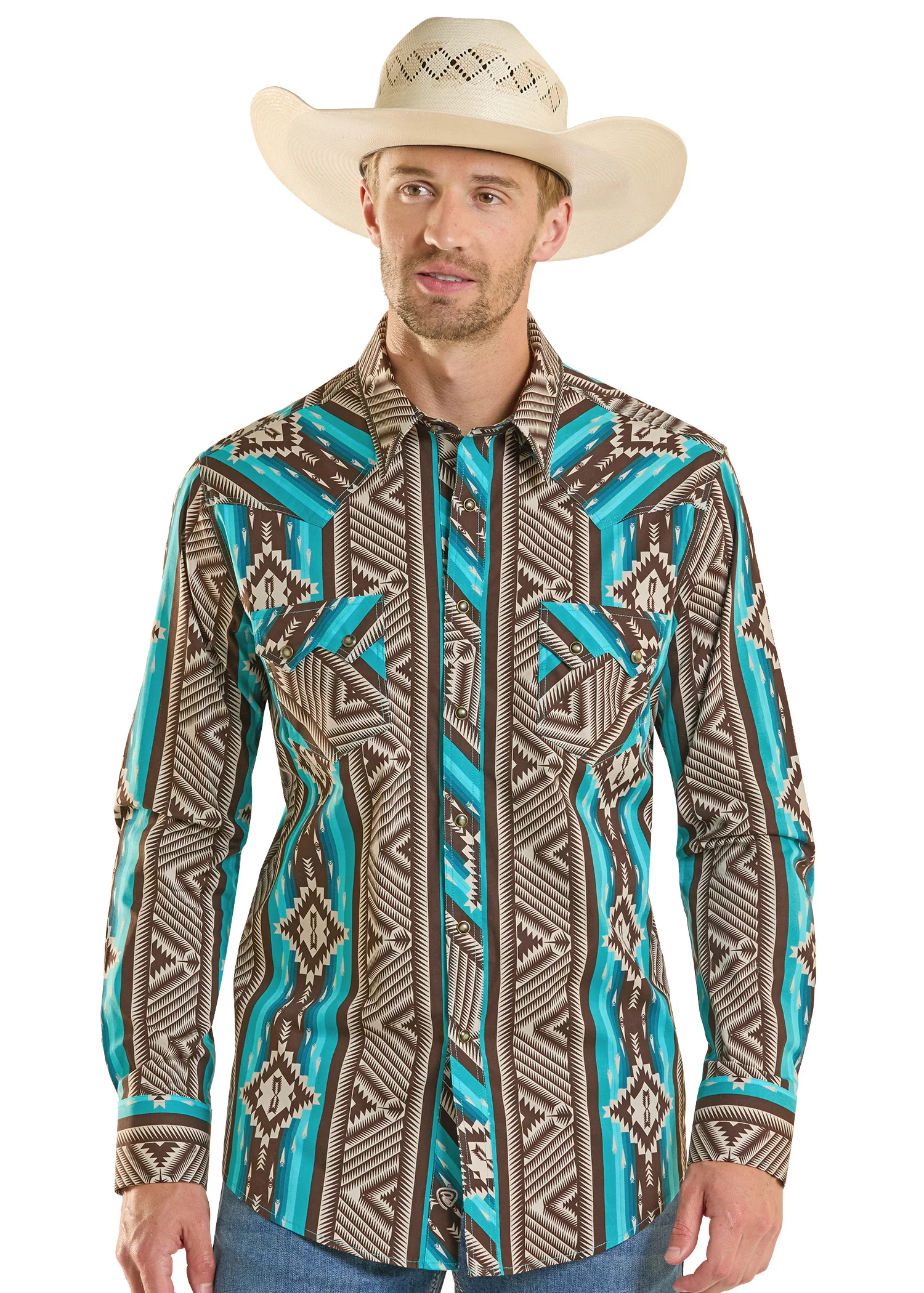 Slim Fit Bold Aztec Stripe Long Sleeve Snap Shirt