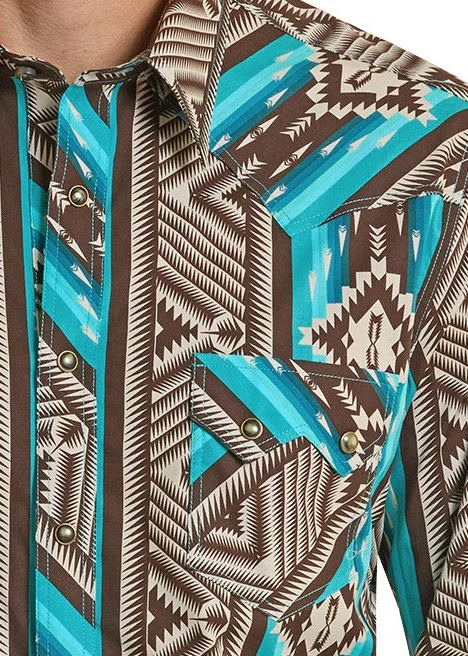 Slim Fit Bold Aztec Stripe Long Sleeve Snap Shirt - Image 2