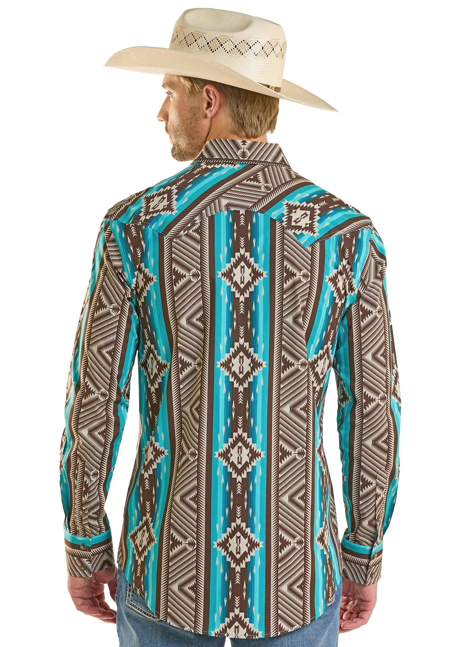 Slim Fit Bold Aztec Stripe Long Sleeve Snap Shirt - Image 3