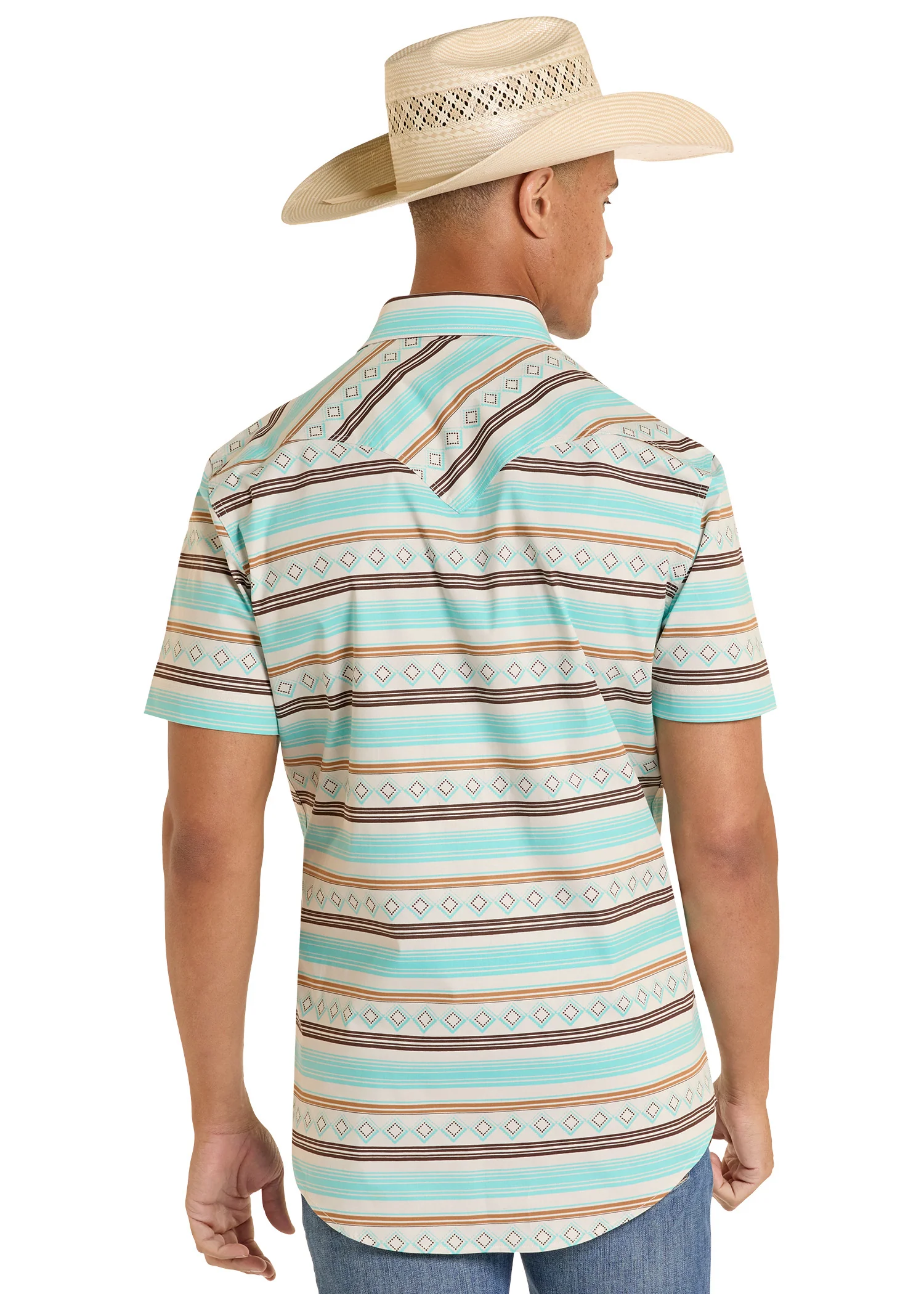 Slim Fit Diamond Stripe Short Sleeve Snap Shirt - Image 3