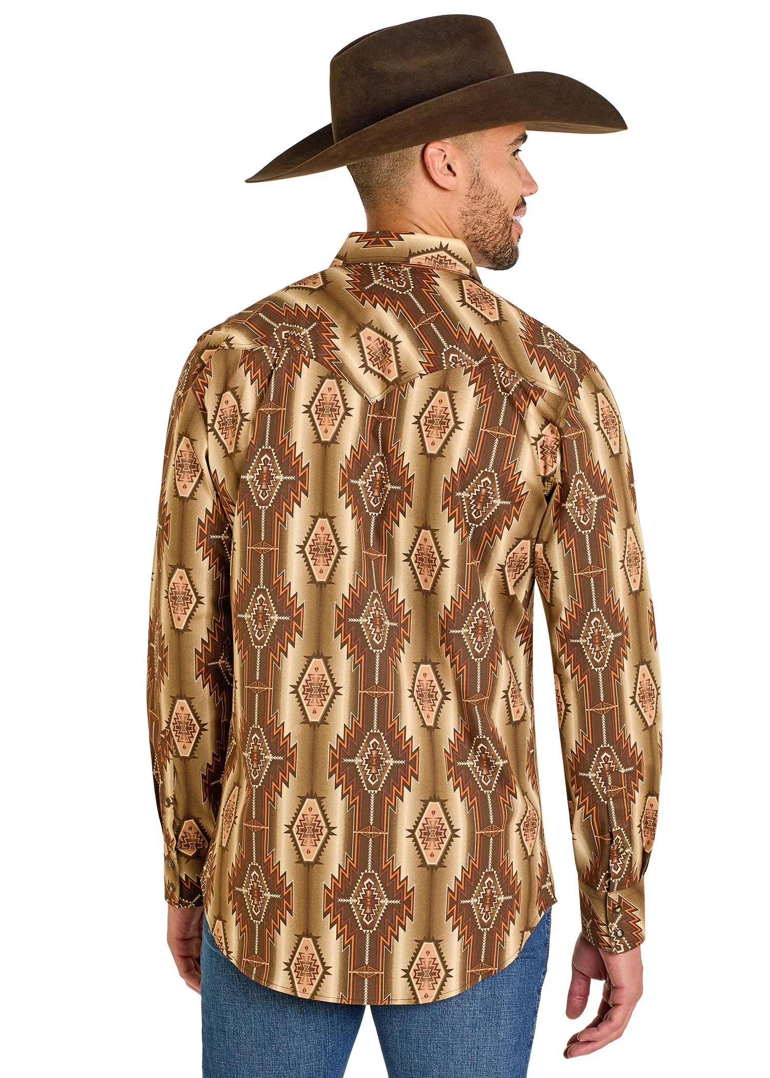 Slim Fit Dusty Desert Aztec Long Sleeve Snap Shirt - Image 3