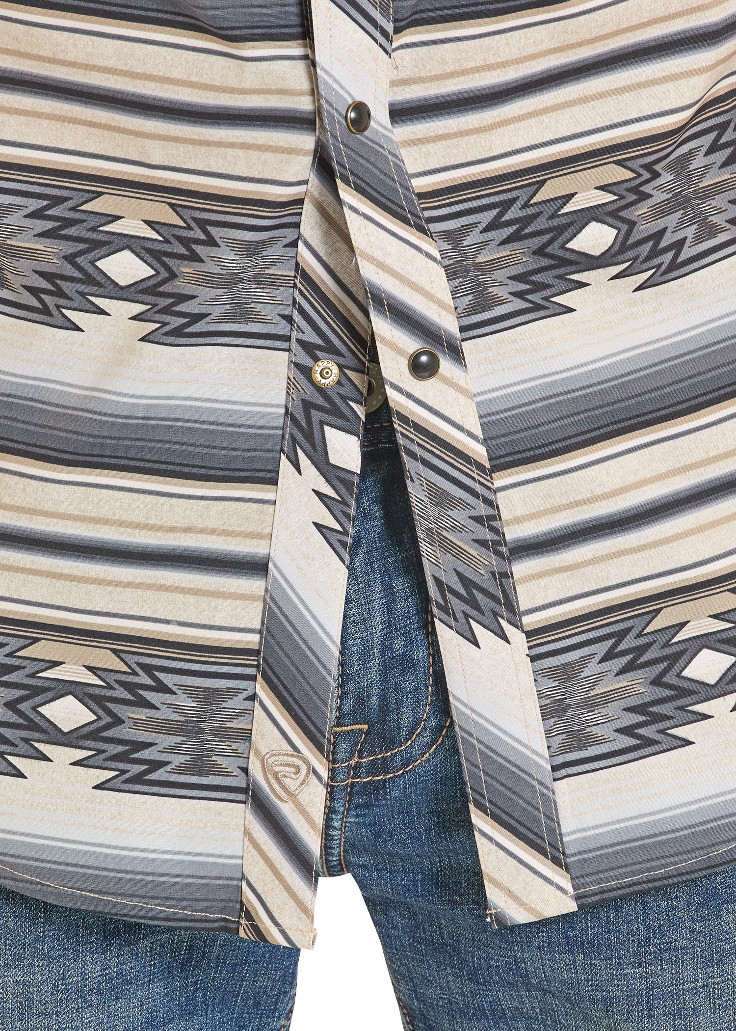 Slim Fit Feather Aztec Striped Short Sleeve Snap Shirt - Image 2