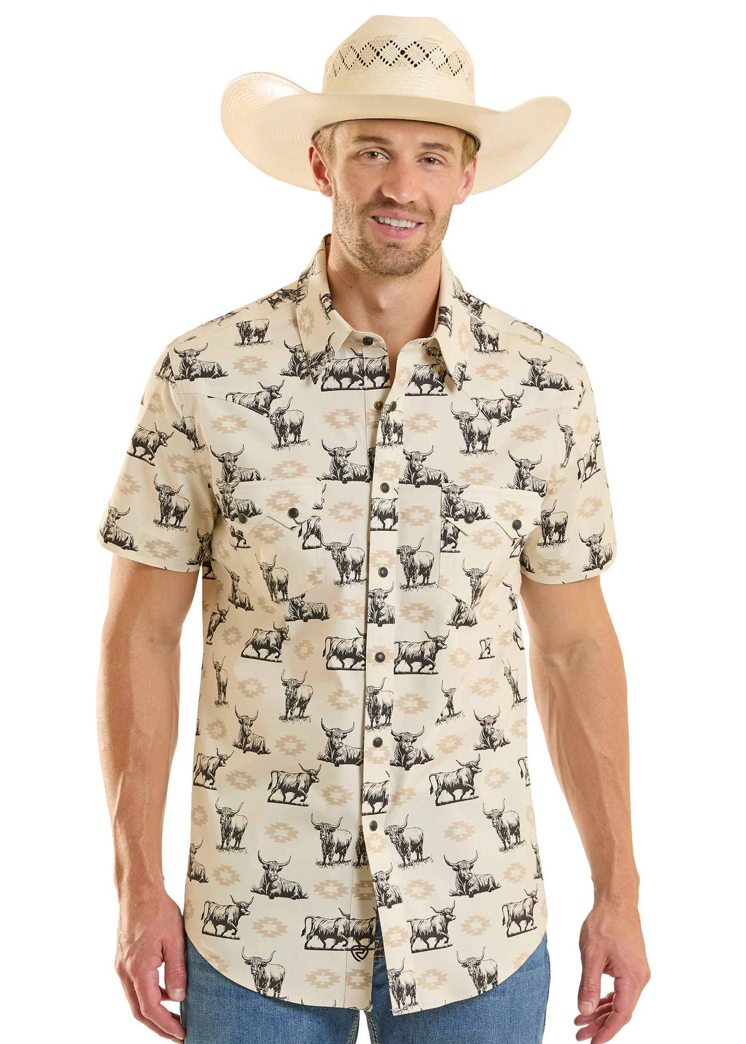 Slim Fit Highland Cow Short Sleeve Snap Shirt