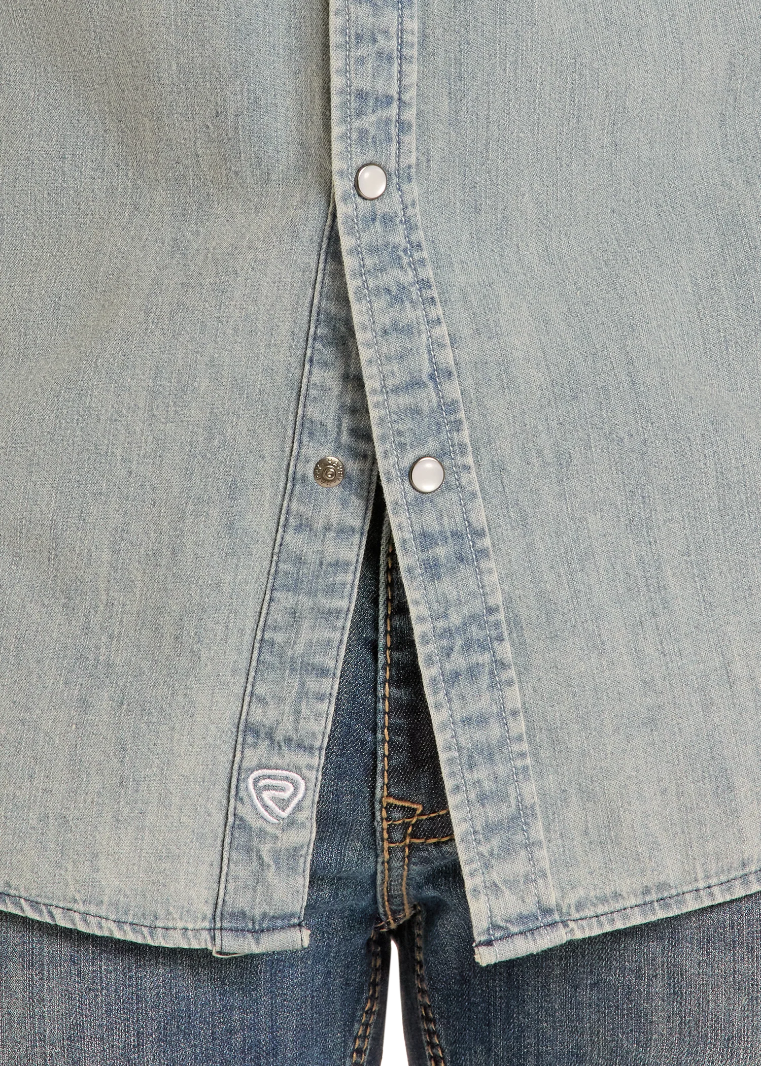Slim Fit Medium Wash Denim Snap Shirt - Image 5