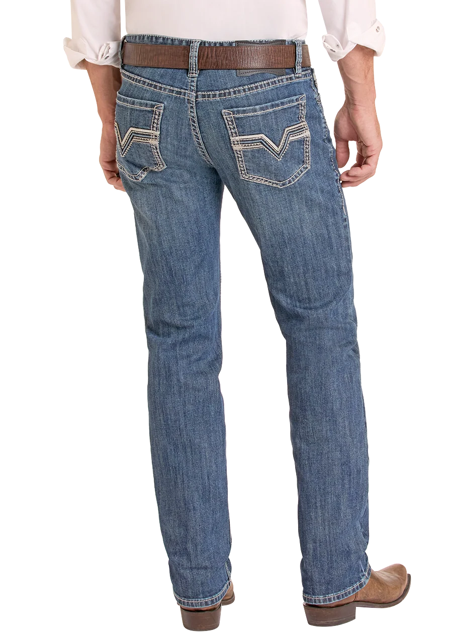 Slim Fit Raised Pleather Stitch Pocket Straight Leg Jeans