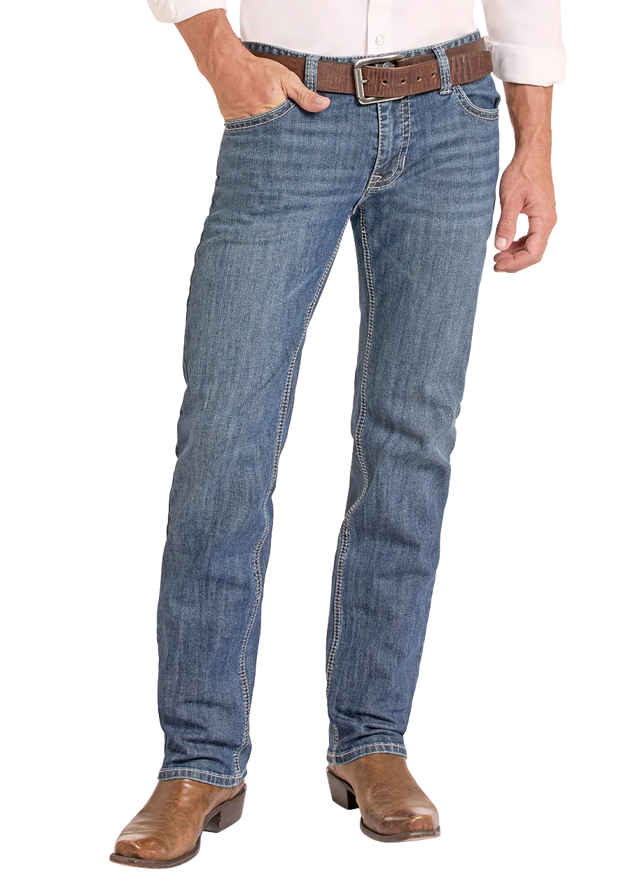 Slim Fit Raised Pleather Stitch Pocket Straight Leg Jeans - Image 2