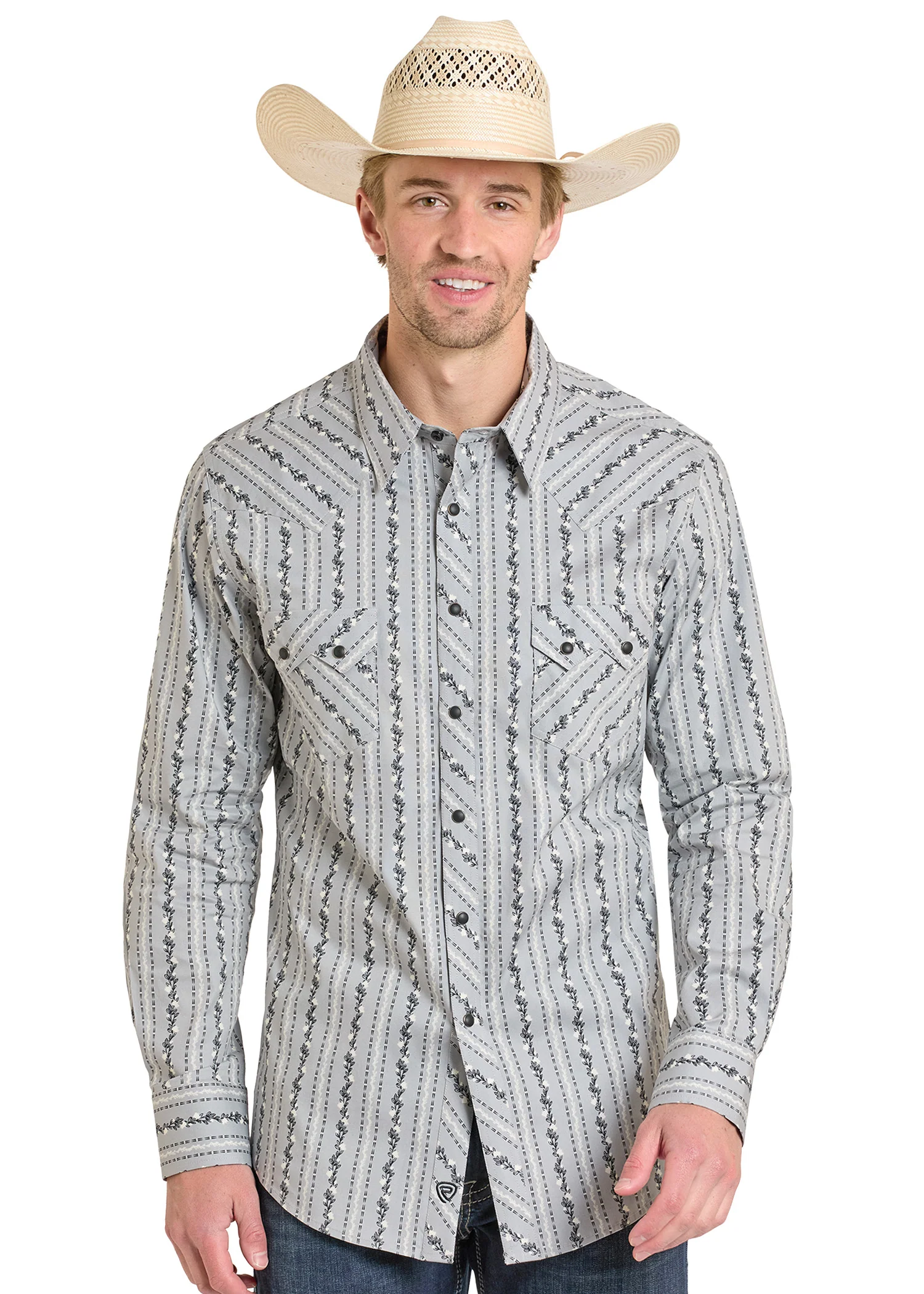 Slim Fit Vine Wallpaper Long Sleeve Snap Shirt