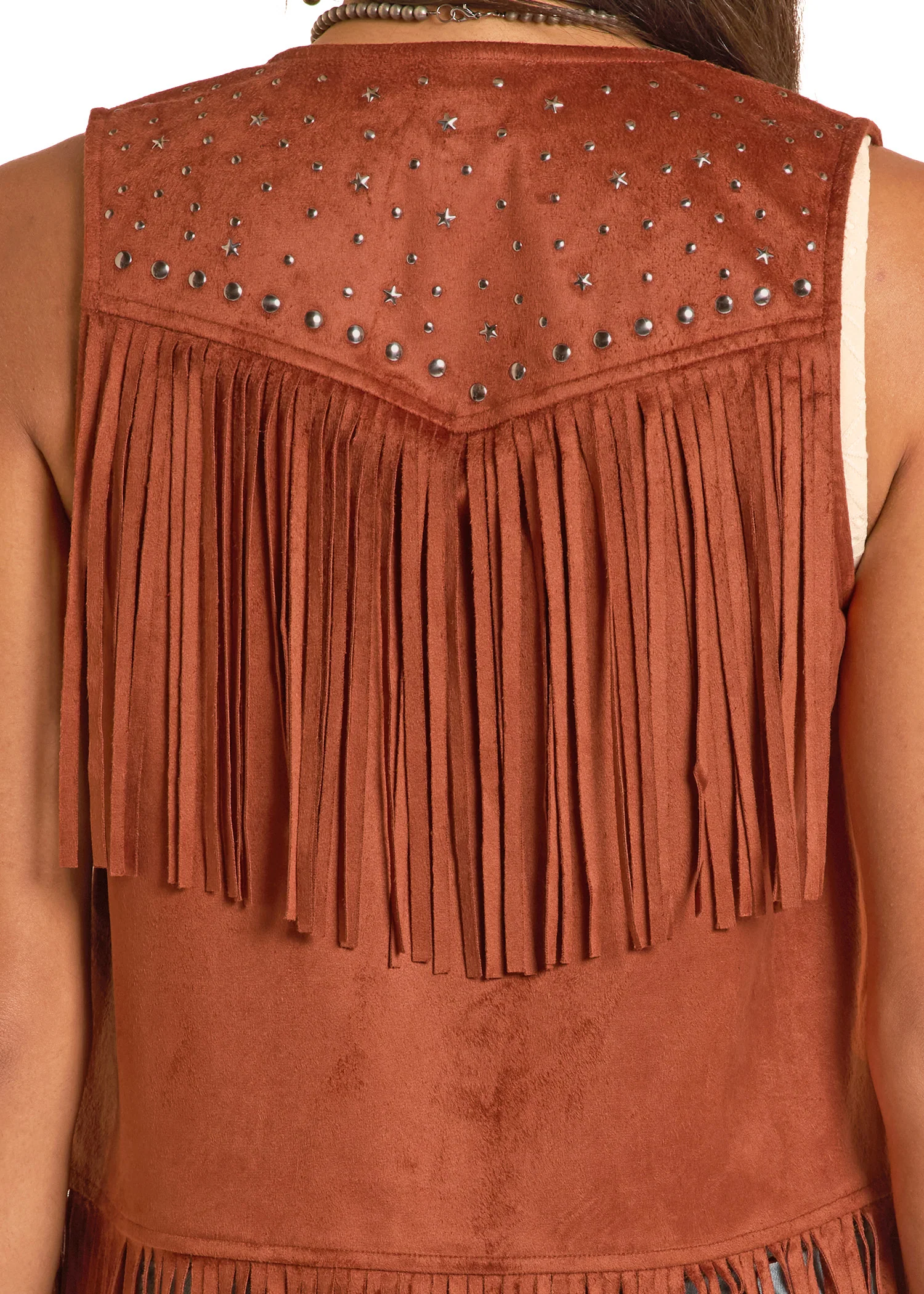 Studded Microsuede Fringe Vest - Image 4