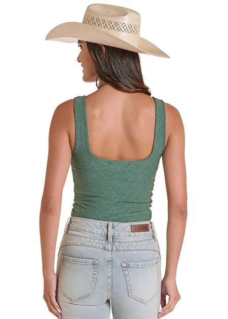 Teal Eyelet Knit Tank Top - Image 2