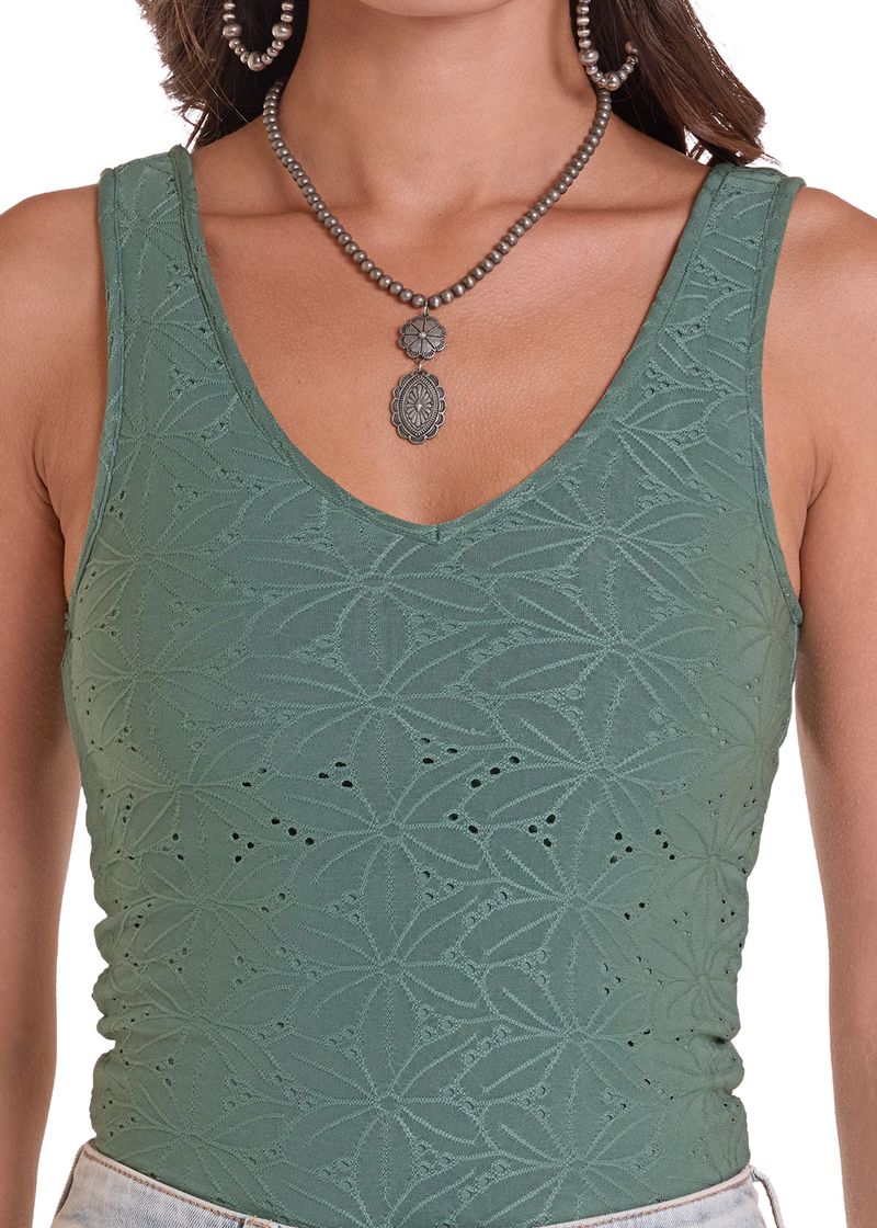Teal Eyelet Knit Tank Top - Image 3