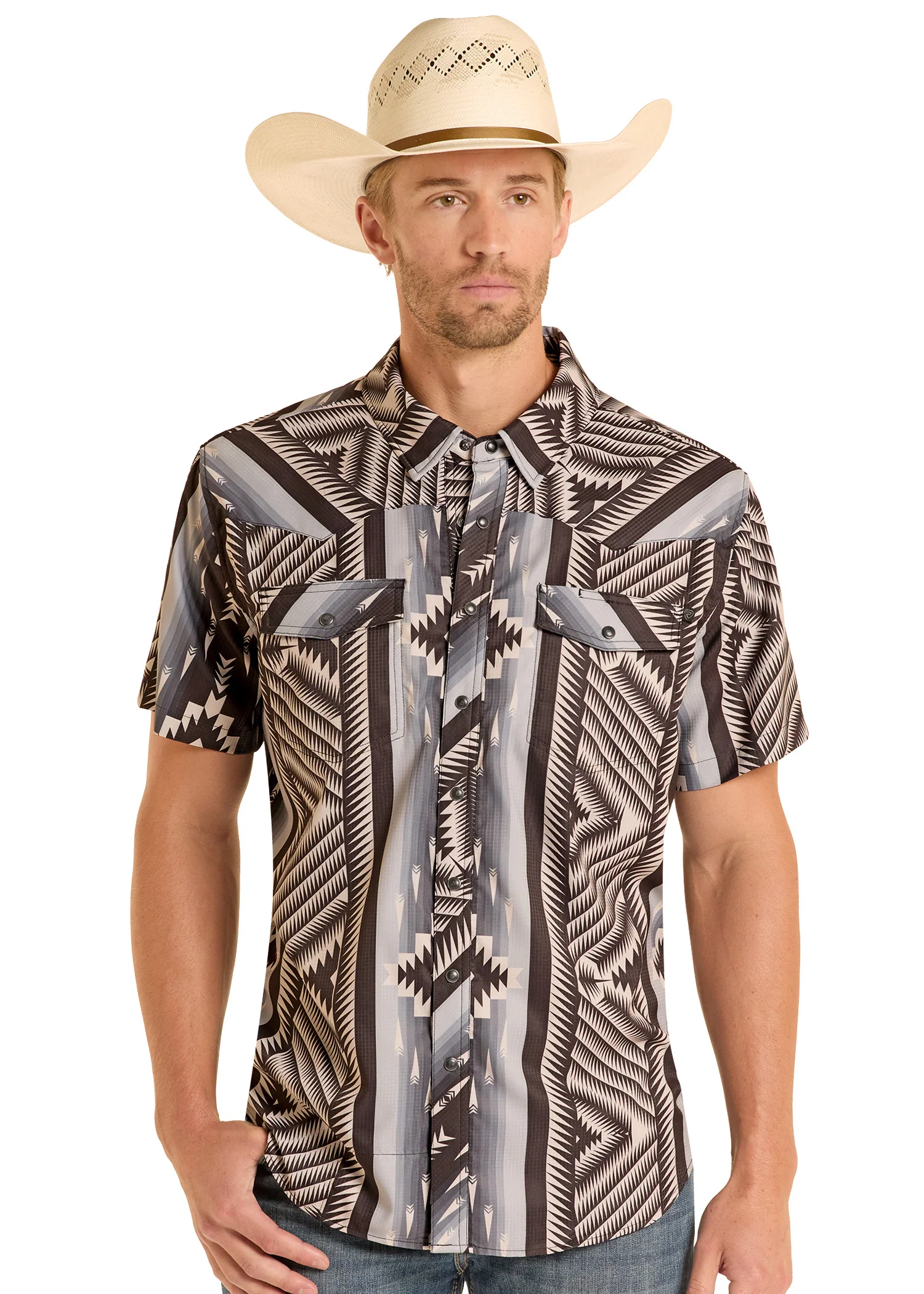 TEK Western Black Aztec Stripe Short Sleeve Shirt