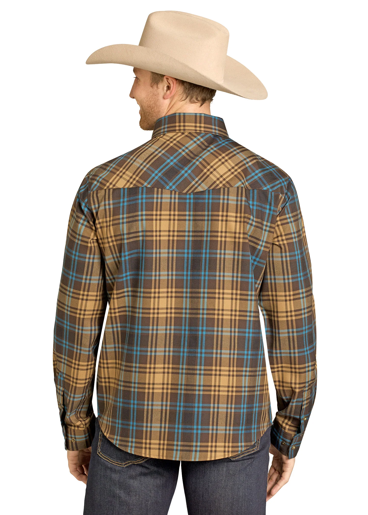 TEK Western Brown Plaid Flannel Long Sleeve Shirt - Image 5