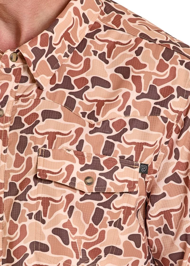 TEK Western Brown Skull Camo Long Sleeve Shirt - Image 2
