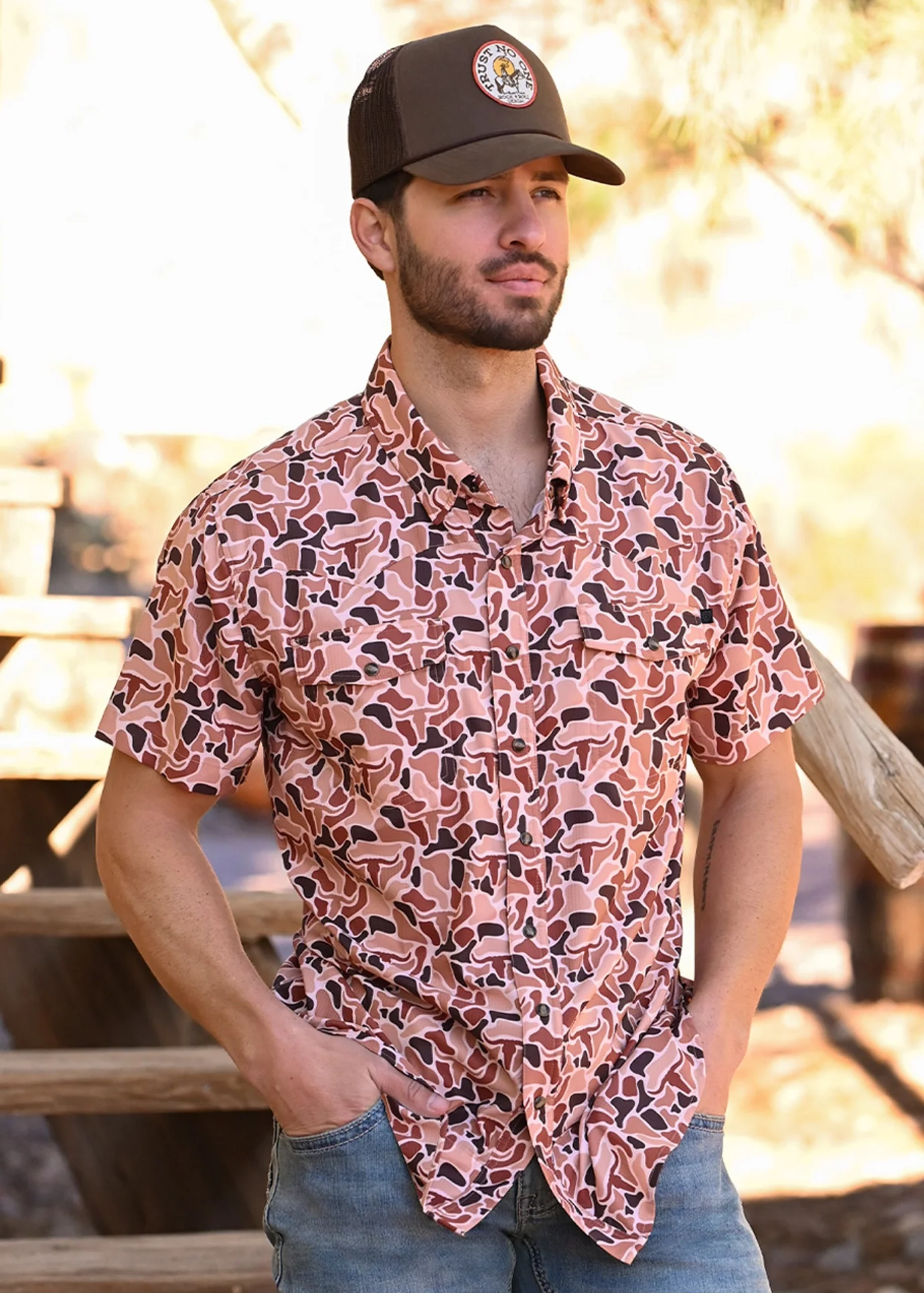 TEK Western Brown Skull Camo Short Sleeve Shirt