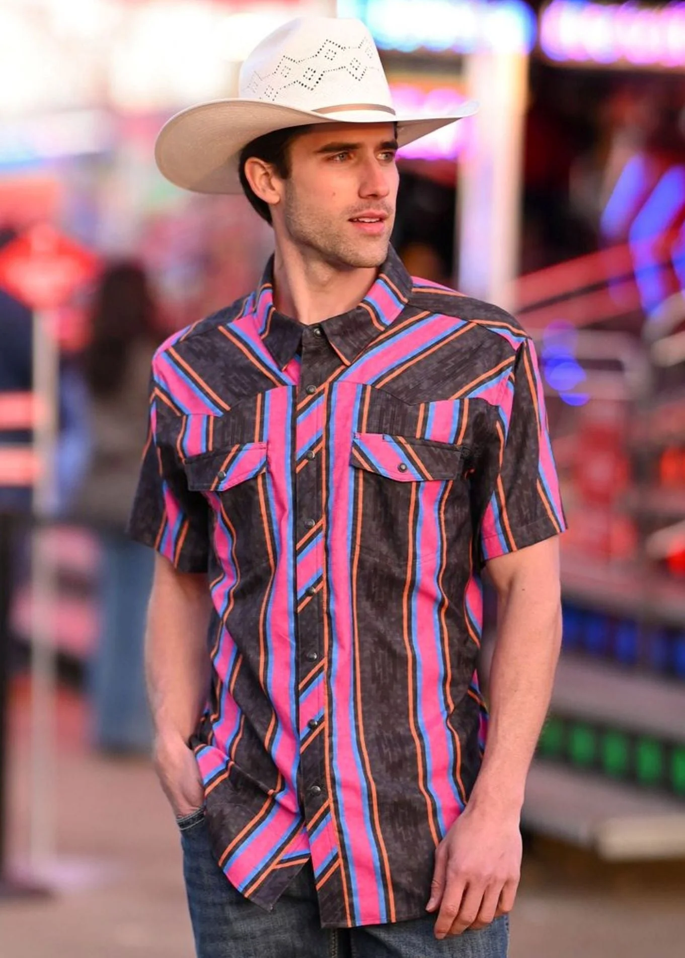 TEK Western Magenta Stripe Short Sleeve Shirt