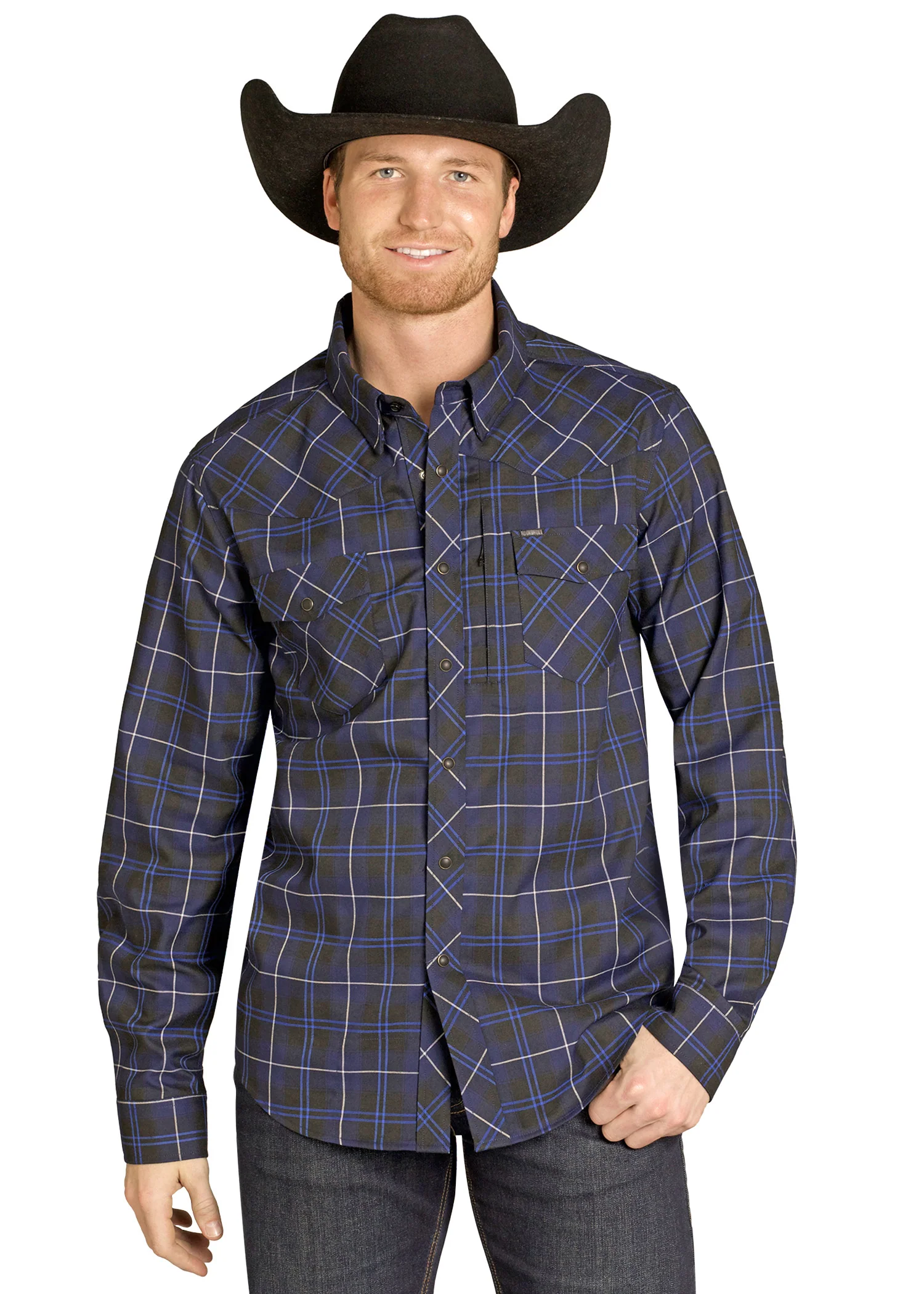 TEK Western Navy Plaid Flannel Long Sleeve Shirt