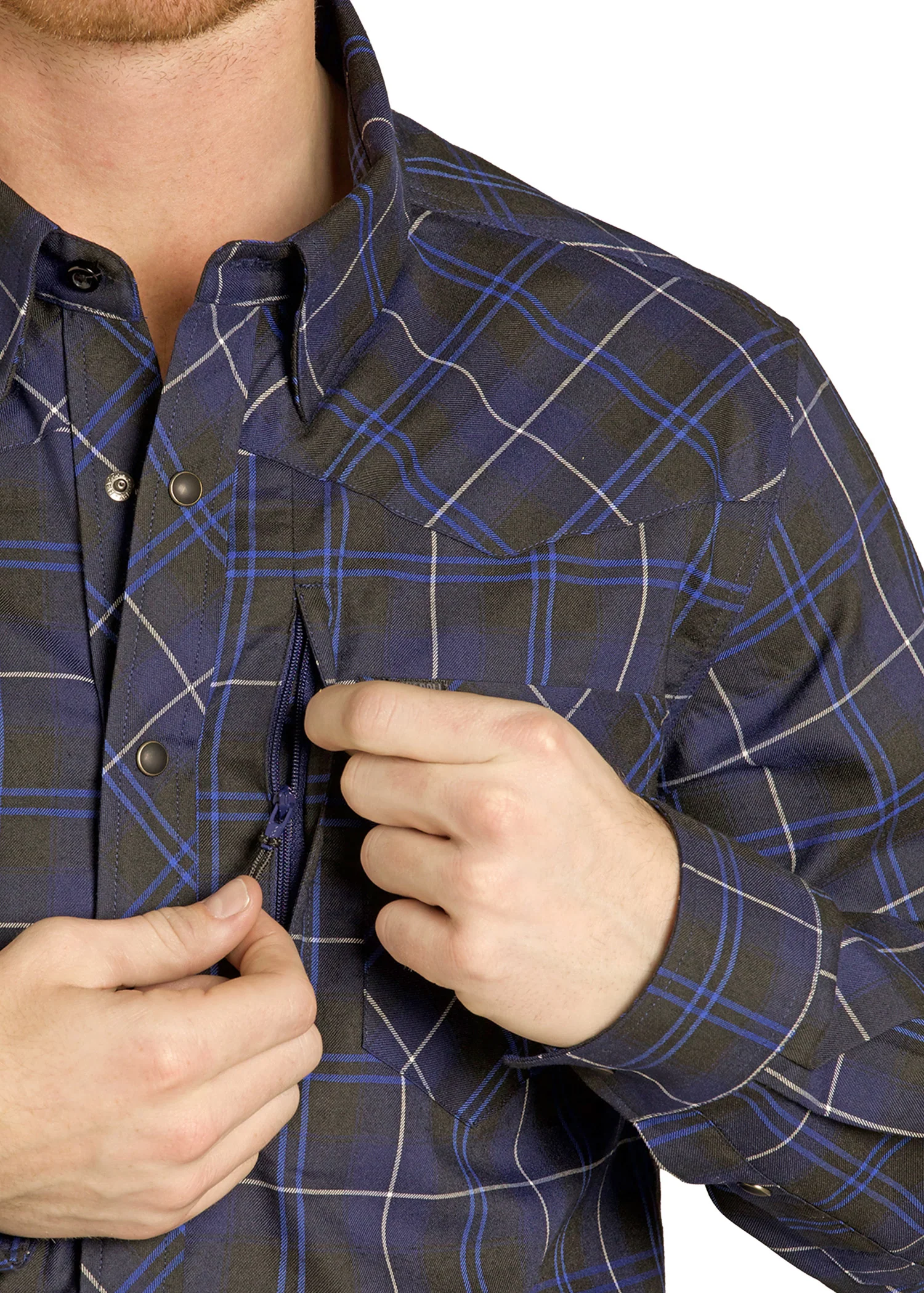 TEK Western Navy Plaid Flannel Long Sleeve Shirt - Image 3