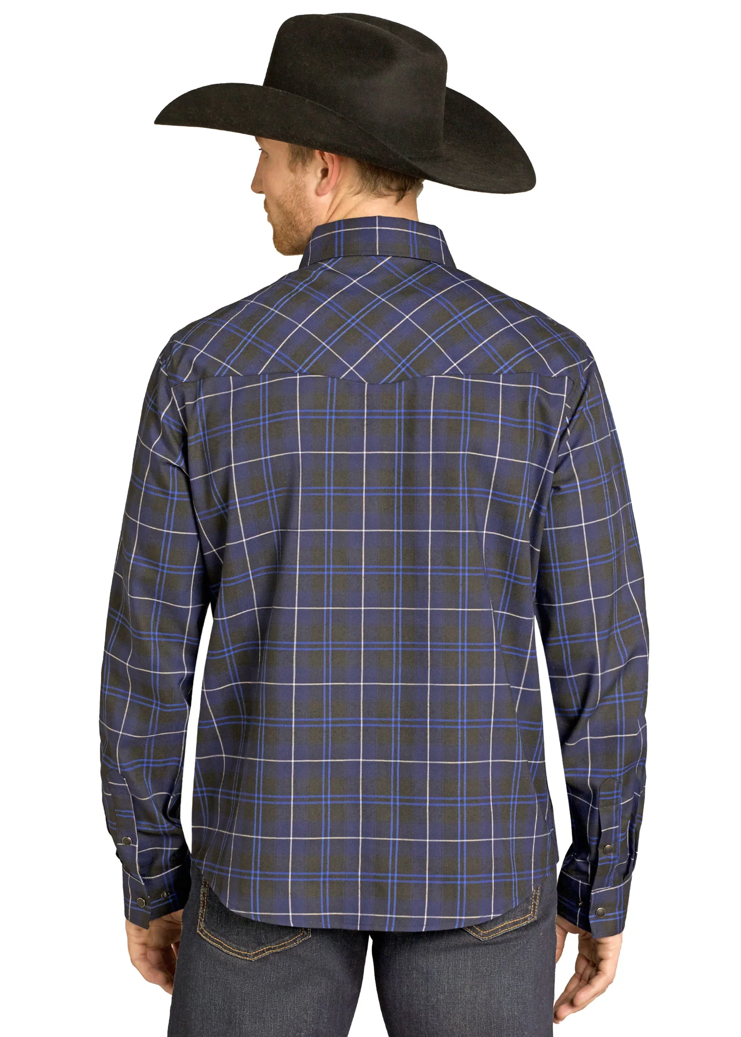 TEK Western Navy Plaid Flannel Long Sleeve Shirt - Image 4