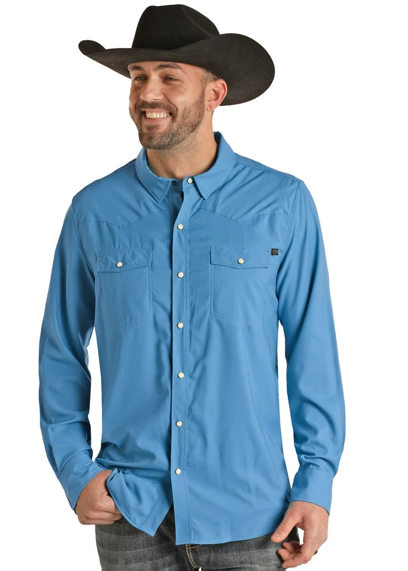 TEK Western Stretch Blue Long Sleeve Shirt