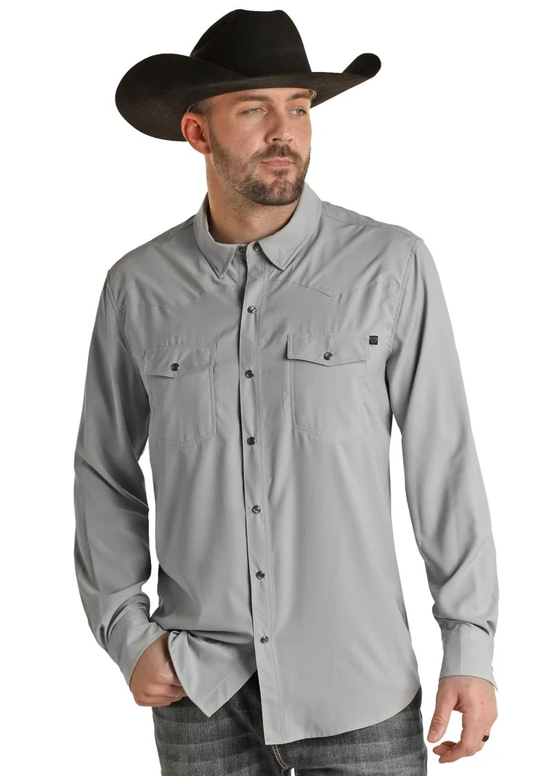 TEK Western Stretch Grey Long Sleeve Shirt