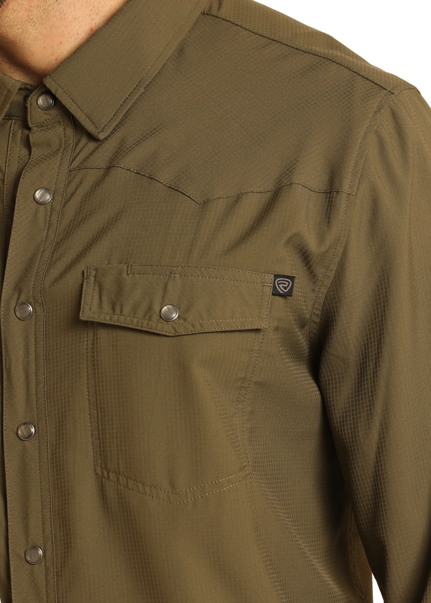 TEK Western Stretch Olive Long Sleeve Shirt - Image 2