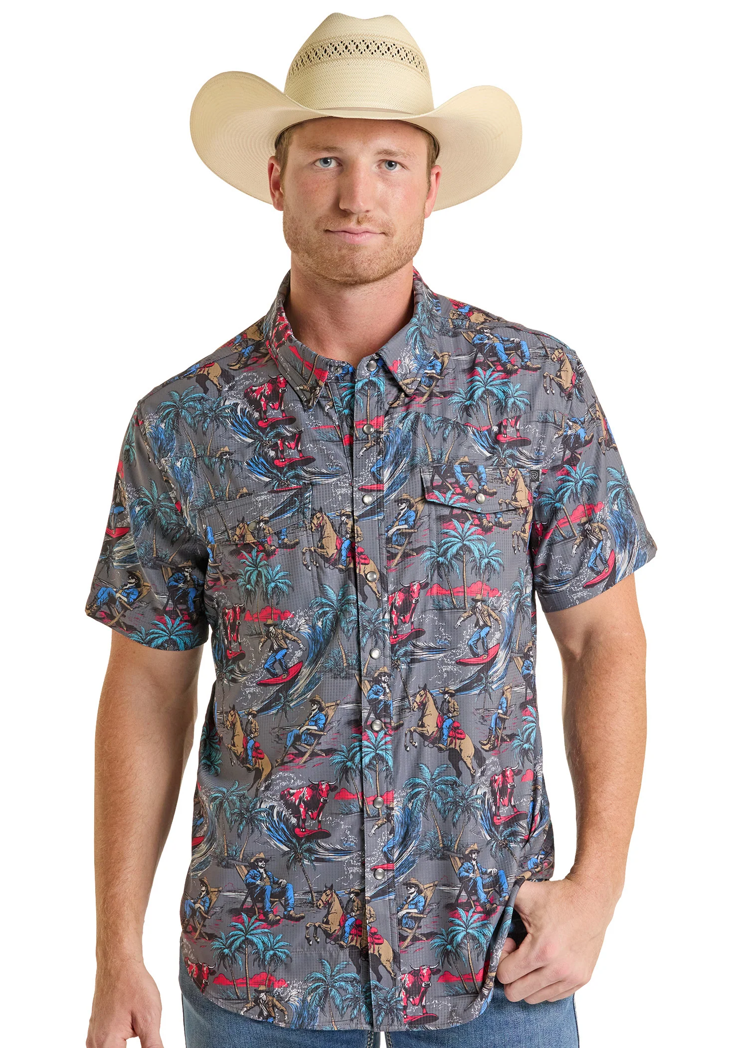TEK Western Surfing Cowboy Short Sleeve Shirt
