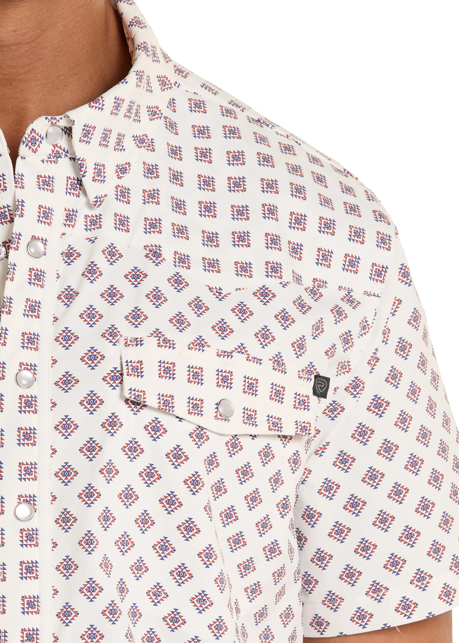 TEK Western White Southwestern Diamond Short Sleeve Shirt - Image 3