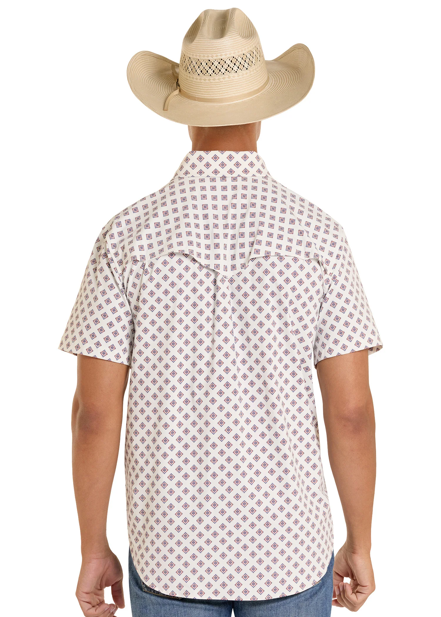 TEK Western White Southwestern Diamond Short Sleeve Shirt - Image 4