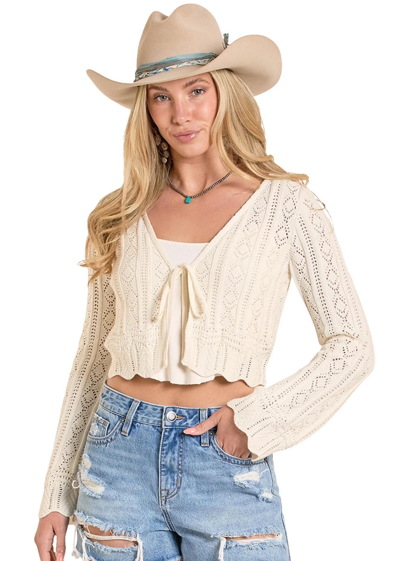 Tie Knit Cardigan Sweater