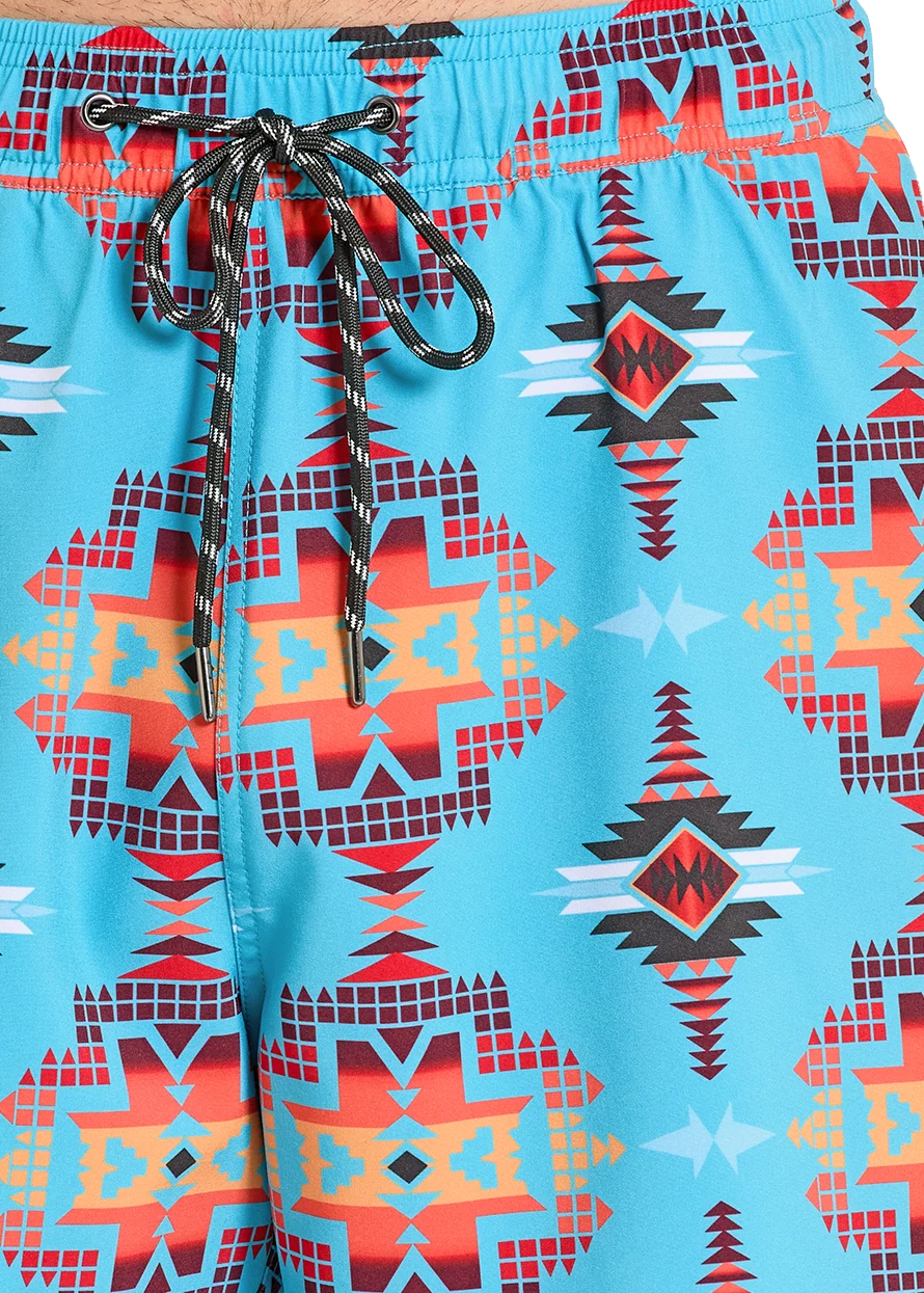Turquoise Aztec Print Volley Swim Shorts - Image 3