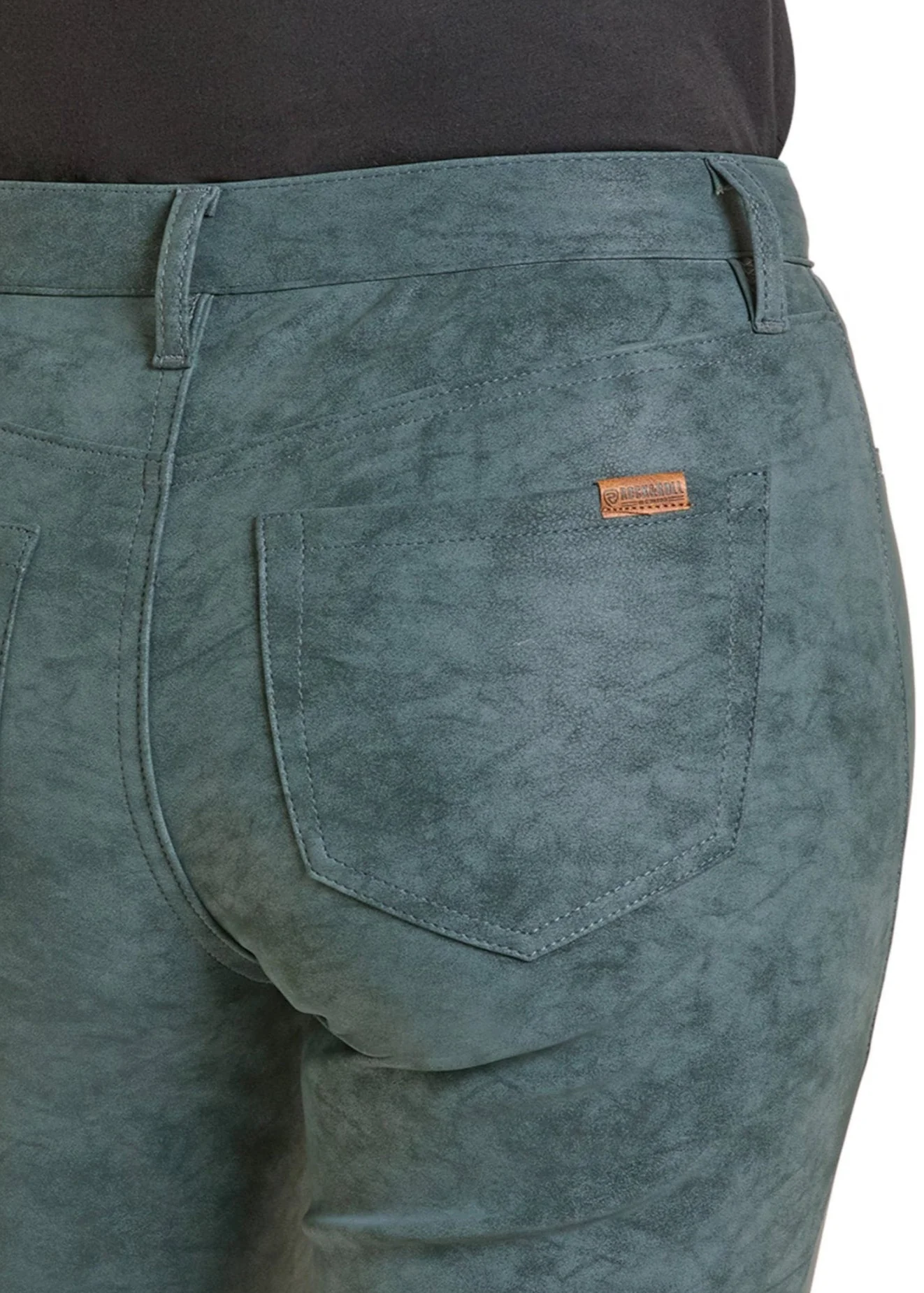 West Desperado High Rise Teal Pleather Modest Bootcut Jeans - Image 5